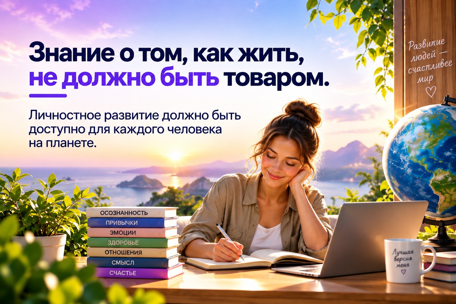 Знание о том, как жить, не должно быть товаром. Личностное развитие должно быть доступно для каждого человека на планете.